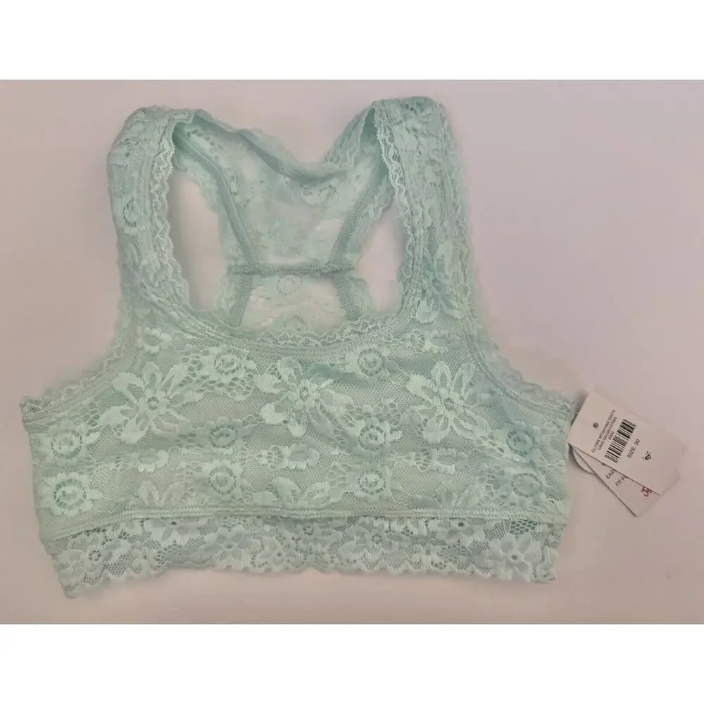 Justice Mint Green Aqua Full Coverage Racerback Floral Lace Bralette Size 30